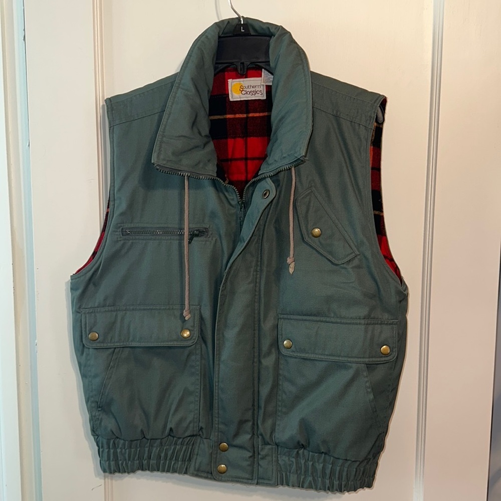 Southern Classics Men's M Utility Vest Full Zip Flannel Lined Insulated Green